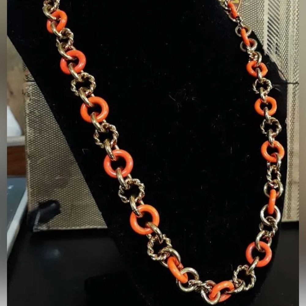 Juicy Couture Orange Enamel and Rope Chain Strand Necklace